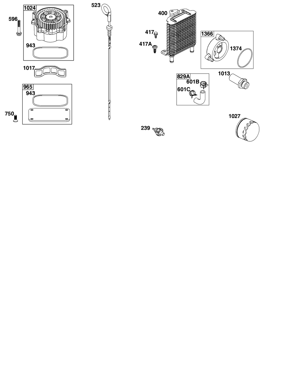 Lubrication Group Diagram and Parts List for 61E877-0109-J1 400000 - 699999 Briggs and Stratton Engine